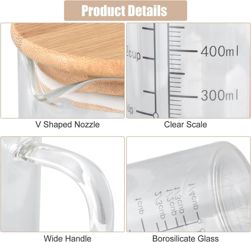 500ml Nozzle Coffee(500ML) Heat Resistant Glass Measuring Cup, Clear Glass Drinking Container with V Shaped Microwave