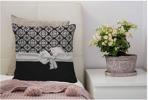 WONDERTIFY Stylish Black and White Euro Flower Pattern Throw Pillow Case Cover, Soft Linen 18x18 Inch for Decorative