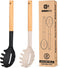 Pack of 2 Spaghetti Spoon, Silicone Pasta Fork with Wooden Handle, Heat