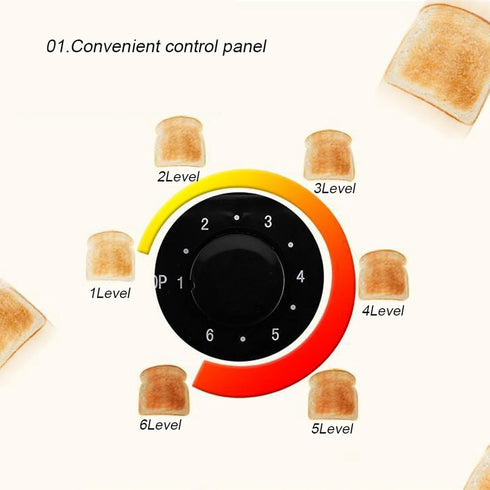 Breakfast Machine Bread Toaster, 2 Slice Slim Body Design, EU Plug 220-240V for Home and Office Kitchen Supplies