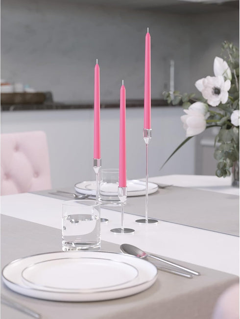CANDWAX 8 inch Pink Taper Candles - Set of 4 Dripless and Smokeless Unscented Slow Burning Candle Sticks