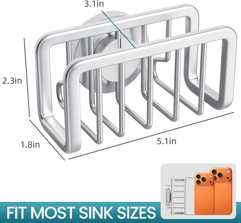 TAILI Sponge Holder for Kitchen Sink with Strong Suction Cup, Rustproof Aluminum Sink Caddy for Sponges, Removable