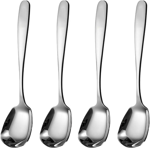 Set of 4 Square Head Spoons, Korean Style Square Sugar Spoon, Thick Heavy Stainless Steel Soup Spoons, 7 Inch Dinner