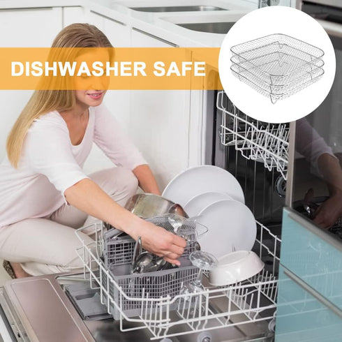 Square Air Fryer Rack, 3 Layer Stainless Steel Stackable Dehydrator Rack with Anti-Scalding Clip, Air Fryer Accessories