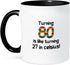 3dRose 80 Is Like Turning 27 In Celsius, Humorous 80th Birthday Gift Mug, 11 oz, Black