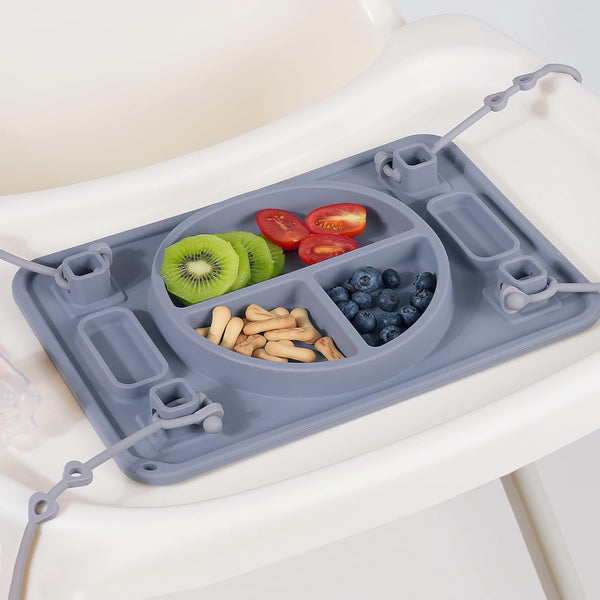 starturflyu Strong Suction Baby Placemat, Silicone Toddler Plate with 4 Toy Straps &