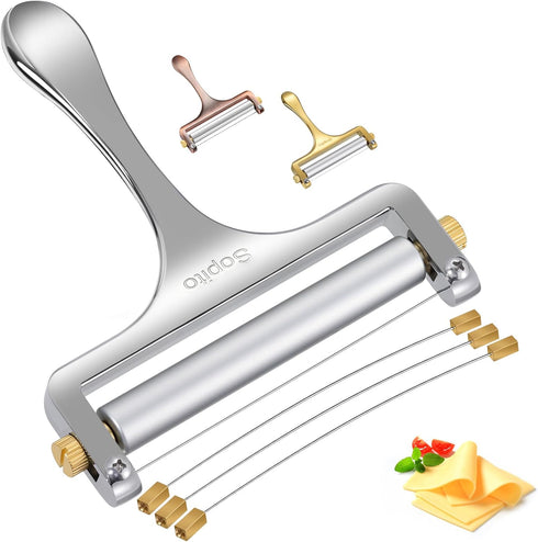 Sopito Stainless Steel Wire Cheese Slicer With 3 Extra Wires Adjustable Thickness,