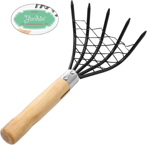Yardwe 2pcs Rake with Mesh Net, 10 Inch Garden Rake & Clamming Claws Shell Clam Digger Seafood Tool