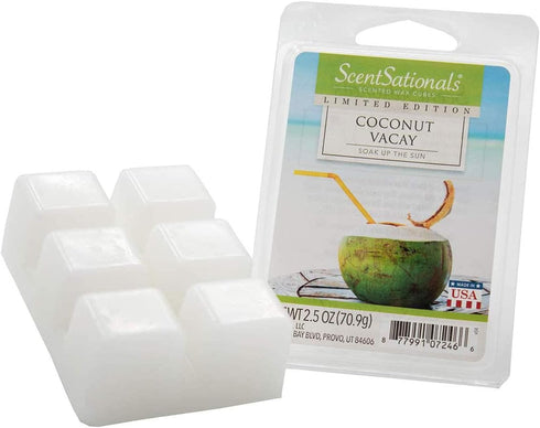 Scentsationals Coconut Vacay 2.5 oz Fragrant Melts, 6 Scented Wax Cubes, Small Green