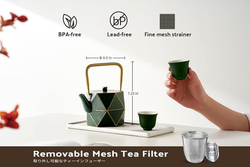 30 (900 ml), Toptier Cast Iron Teapot, Stovetop Safe Japanese Cast Iron Tea Kettle, Diamond Design Tea Pot