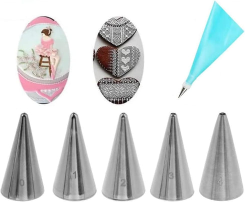 GOOTRADES 7 Pcs-Set Cake Decorating Tips, 5 Writing Tubes, 1 Coupler, 1 Silicone Pastry Bag