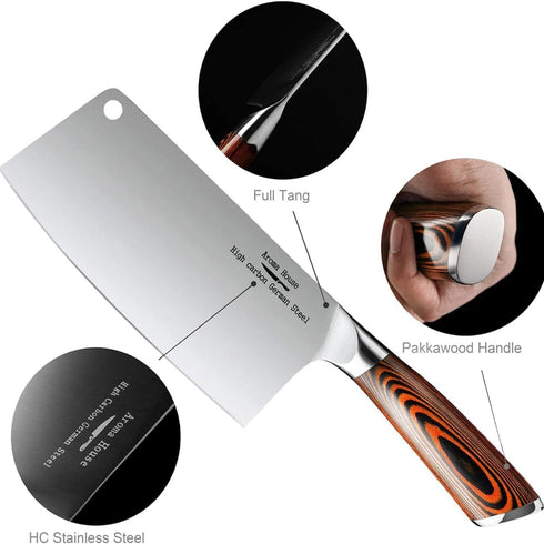 Ultra Sharp 7 inch Cleaver Knife, High Carbon German Stainless Steel Butcher Knife for Kitchen and Restaurant