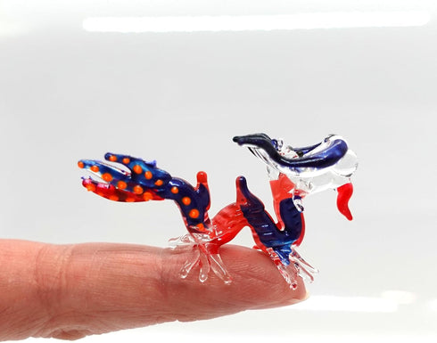 Dragon Tiny Miniature Figurines, Hand Blown Glass Art Collectible Gift for Home Decor (Blue Orange)