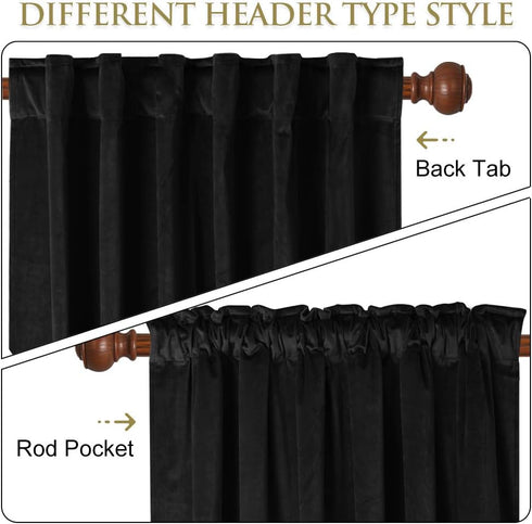 120 inches W62 L120, 1 StangH Soft Black Velvet Curtains Blackout backdrops for Theater, Long French Door Curtains