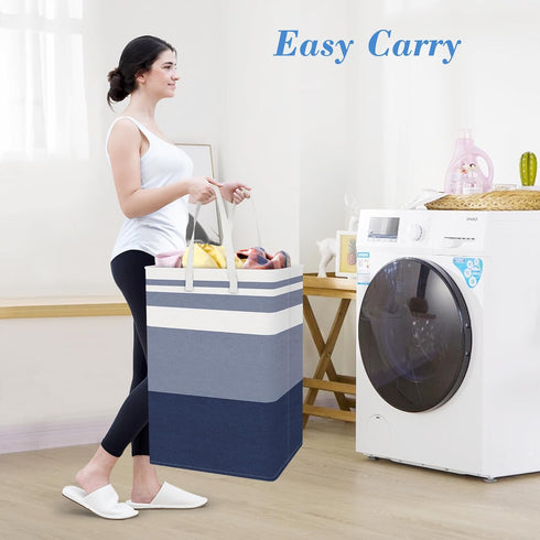 BlissTotes 3-Pack Laundry Basket, Waterproof Hamper, Collapsible Tall Clothes Hamper, Gradient Blue, 125L