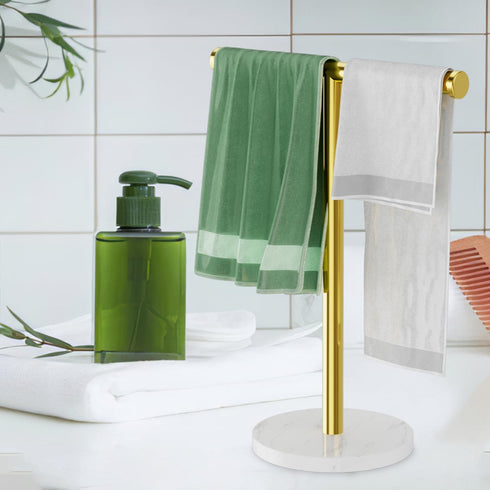Towel Rack,T Shape Freestanding Towel Racks for Bathroom,Organizer Countertop Hand Towels Stand,Kitchen Vanity Marble Plinth Towel Holder,304 Stainless Steel Towel Bar (Ti Gold) by Blemoacha