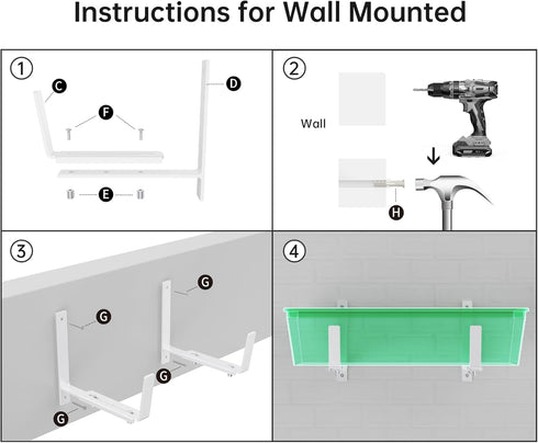 Y&M 4 Pack Adjustable Planter Box Brackets, Heavy Duty Iron Wall Mounting Hooks for Balcony, White