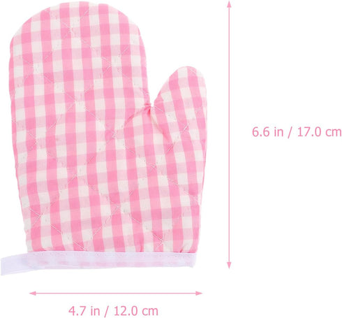 DOITOOL Kids Oven Mitts - 2Pcs Red Checkered Heat Resistant Kitchen Mitts for Children Play Kitchen Baking