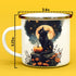 Mystical Black Cat Full Moon Enamel Camp Mug, Fall Halloween Spooky Outdoor Camping Coffee Cup, 12oz