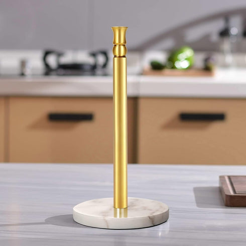 Paper Towel Holder Stand, One-Handed Ripping Paper Towel Roll Holder Countertop, Heavy Marble Base, NOT Tip Over - (Marble Base, Gold)