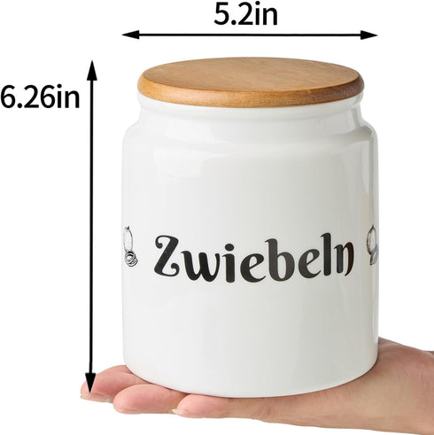 Meideal Counter, 5.2 inch Large Ceramic Garlic Keeper for Garlic Holder Storage with Wooden Lid, Garlic Saver to Keep