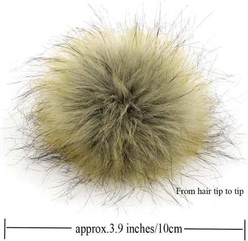 Faux Fur Pom Pom with Elastic Loop DIY, 12pcs Fluffy Pompom Ball for Knitted Accessories (Brown)