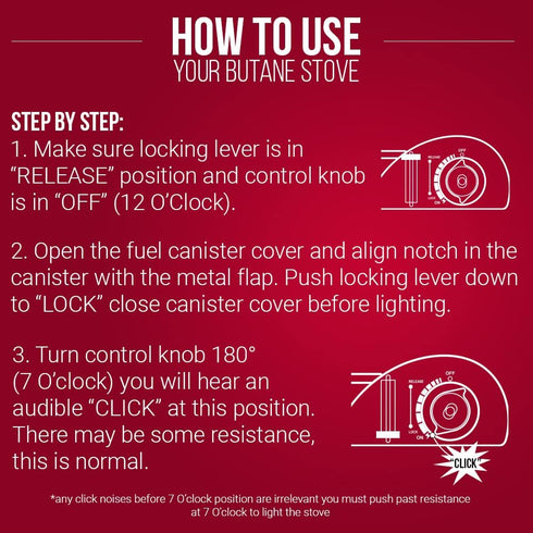 Chef Master Portable Butane Camping Stove, 7,650 BTU Output with Wind-Guard and Carrying Case for Emergencies