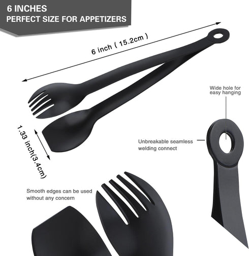 MSY BIGSUNNY Small Serving Tongs, 6 Inches Premium Stainless Steel Appetizer Tongs, Set of 4 (Black)