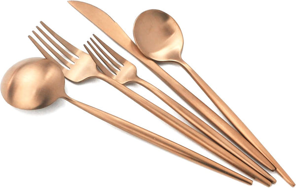 Copper Gold Flatware, Royal 5 Pieces Luxury Matte Finish 18/10 Stainless Steel Tableware Set for 1
