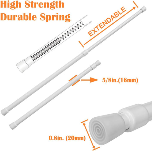 KXLIFE 2 Pack 5/8" Tension Curtain Rods, RV Tension Bars, White Cupboard Rods 10 to 16 Inch