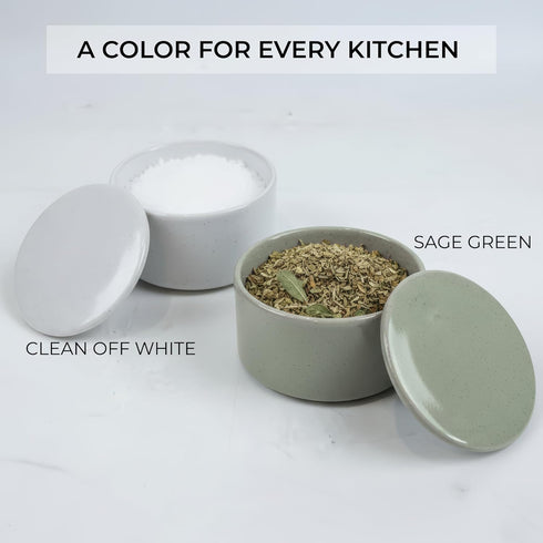 Countertop KIBAGA Beautiful Ceramic Salt Cellar with Lid - Spacious Container for Your Kitchen Keeps Salt Flakes Dry