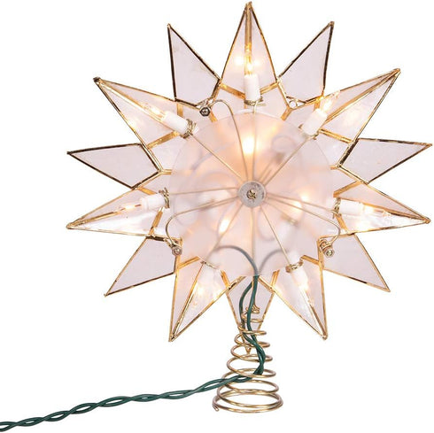 Kurt S. Adler UL3141 9.84" Brass Plated 7-Point Double Tip Capiz Star Tree Topper with Center Gem