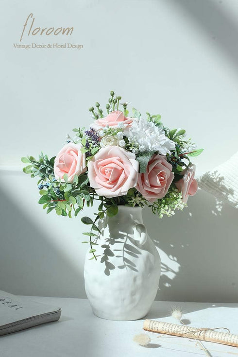Floroom 25pcs Artificial Flowers Blush Heirloom Foam Fake Roses with Stems for DIY Wedding Bouquets, Pink