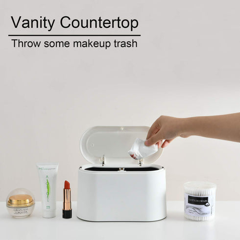 SUBEKYU Mini Trash Can with Lid, Small Desk Trash Can, White, Includes 3 Roll Bags