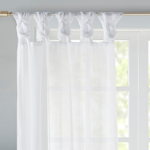 Madison Park Ceres DIY Twisted Tab Sheer Curtain - Pair Panels, Lightweight Window Treatment, 50 in x 95 in, White
