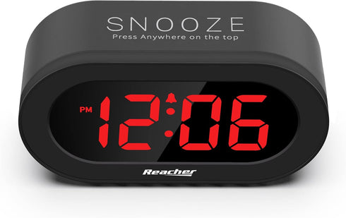 REACHER Small LED Digital Alarm Clock, Full Range Brightness Dimmer, USB Charger, Adjustable Alarm Volume