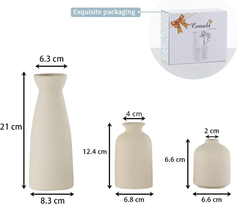 Set-3 CEMABT Beige Ceramic vase Small Flower vases for Decor,Modern Boho Farmhouse Home Decor,Decorative vase