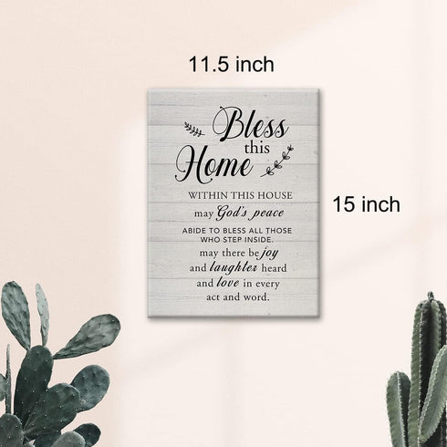 New Home Religious Wall Art, Bless This Home Canvas Print with Inspirational Quote for Rustic Decor