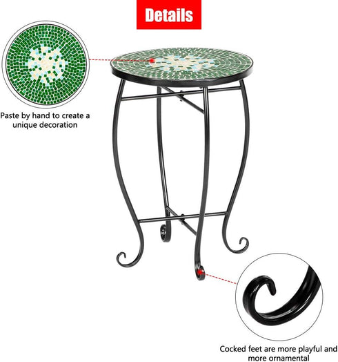 4) Vasitelan Outdoor Patio Side Table Outdoor Accent Table Bistro Coffee End Small Porch Table Indoor Round Glass