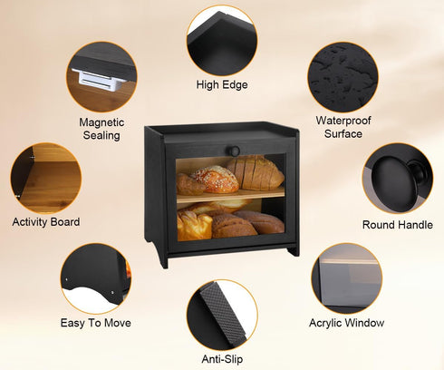 Natree Countertop, 2 Counter, Bamboo Bread Box for Kitchen Large Bread Storage Container Bin Layer Breadbox Holder