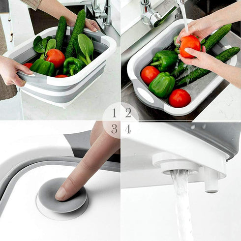 QiMH Collapsible Cutting Board, Foldable Multi-function Dish Tub for Washing Veggies, 8.5 Quart, Knife Included
