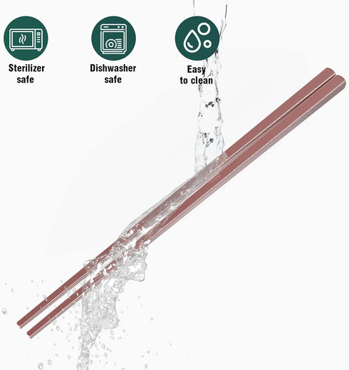 GLAMFIELDS Reusable Metal Chopsticks, Dishwasher Safe Stainless Steel Japanese Style, 5 Pairs Gift Set
