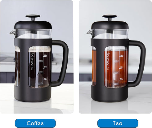 Easyworkz French Press 34 oz Coffee Tea Maker with Borosilicate Glass, Soft Grip Handle