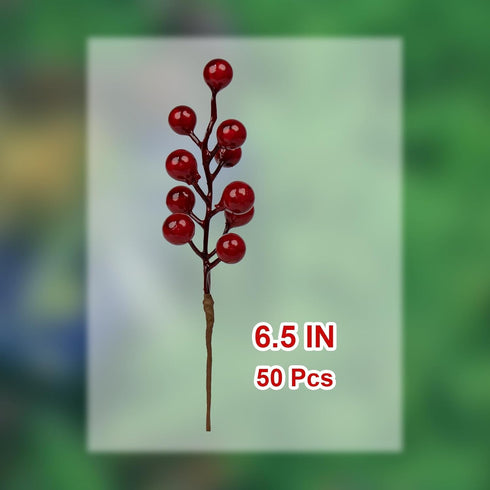 50 Pack 6.5 Inch J'FLORU Christmas Tree Decorations Artificial Berry Stems Red Berry Picks for Xmas Winter Christmas