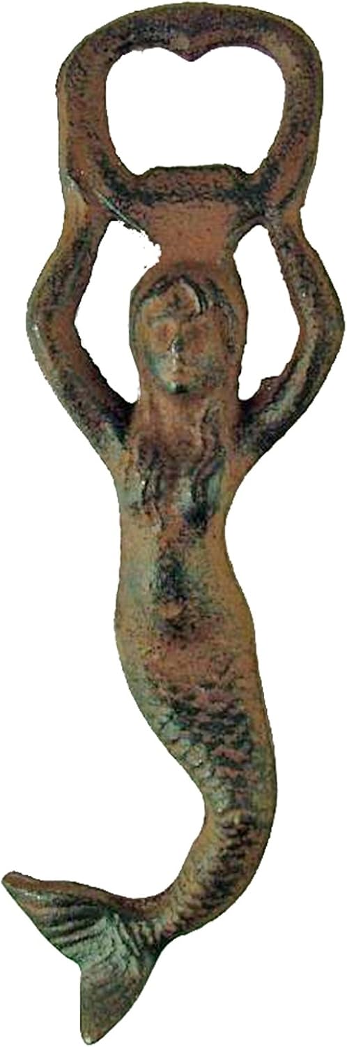 Antique Reproduction Iron Mermaid Bottle Opener, Rust Finish
