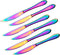 Ultra-Sharp Multi-color Serrated Steak Knives Set, 6-Piece Stainless Steel Cutlery, Dishwasher Safe (Rainbow)