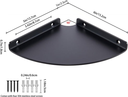 YUjieSTC 6 Inch 3.0mm Corner Shelf - Heavy Duty Aluminum Alloy Wall Mounted Floating Shelf for Bathroom, Kitchen