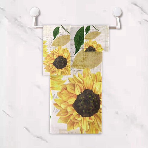 HATESAH Set,Soft Summer Set 3 Piece,1 Towel,1 Towel,1 Vintage Sunflower Bath Towels Highly Absorbent Yellow Floral