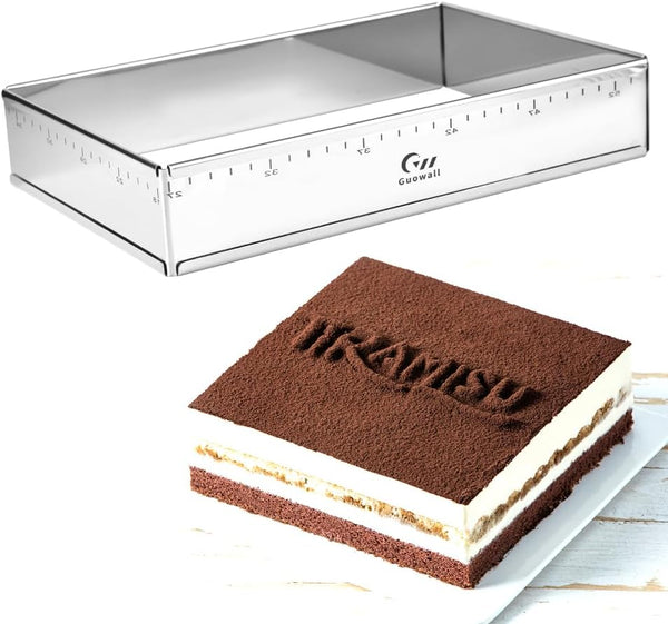 Guowall Extensible Stainless Steel Square Cake Mold, Heavy Duty Adjustable Mousse Ring - 10 * 7in