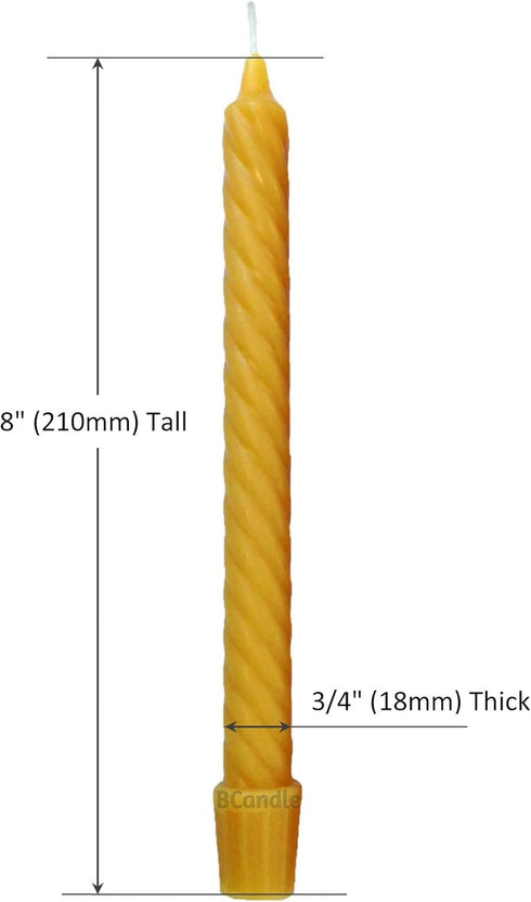 100% Pure Beeswax Spiral Twist Taper Candles - Organic Set of 6, 8 Inches Tall, 3/4 Inch Diameter
